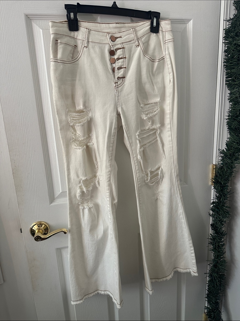 White Distressed High-Rise Flared Jeans